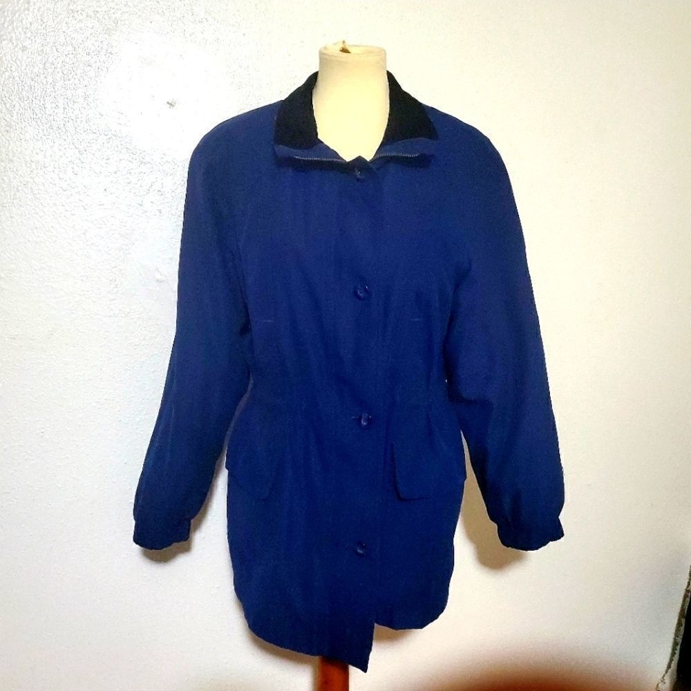 Gallery Petite Navy Blue Zip & Button Jacket Size Large Petite